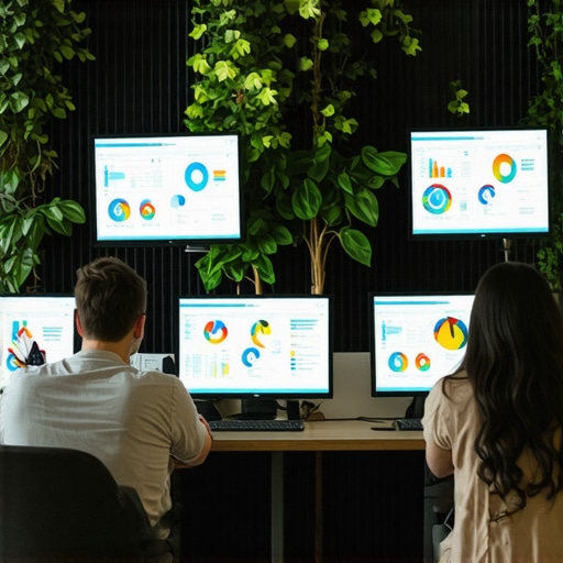 Modern CPA office with digital dashboards and professionals working