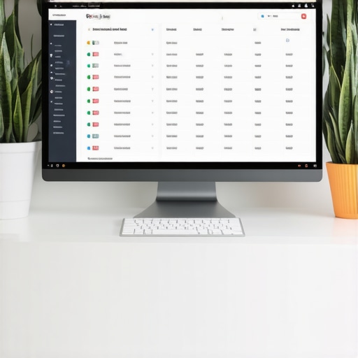 Business professional using compliance software on a computer in an office environment