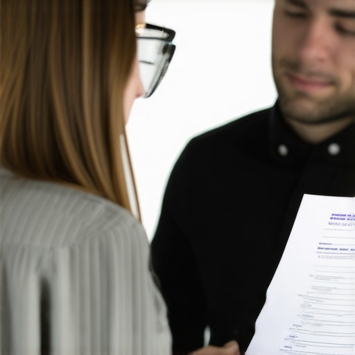 Business owner and CPA discussing financial documents in office