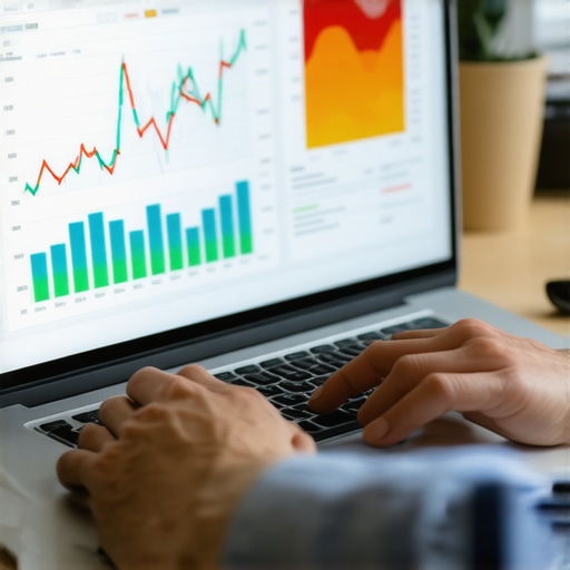 Business owner analyzing financial data on a laptop with graphs and charts