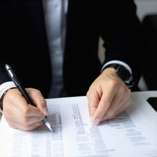 Business owner and CPA discussing payroll documents in a professional setting