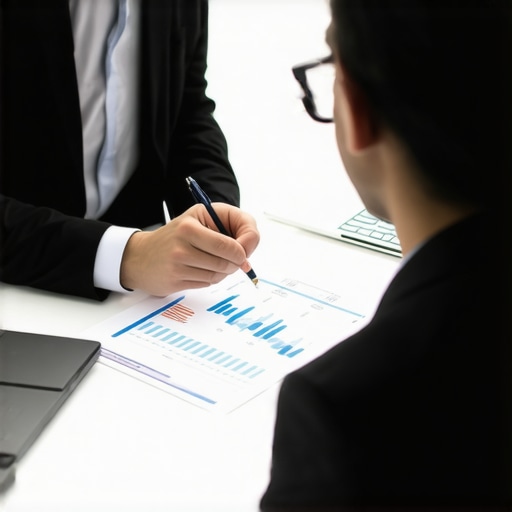 Small business owner and CPA discussing financial documents in office