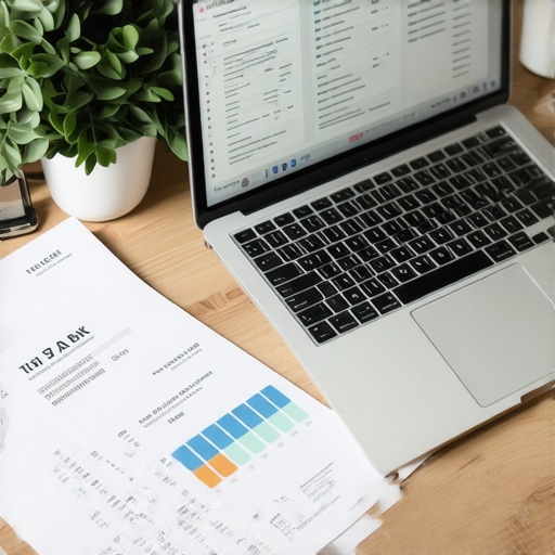 A workspace with a laptop, financial documents, and cloud-based software for efficient tax management.