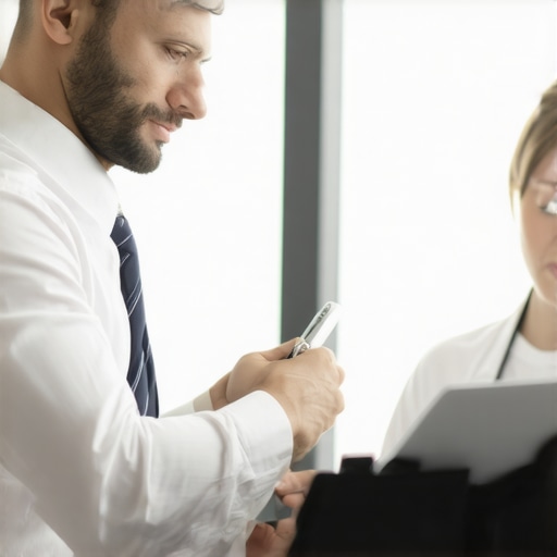 Business owner and CPA reviewing payroll documents together in office