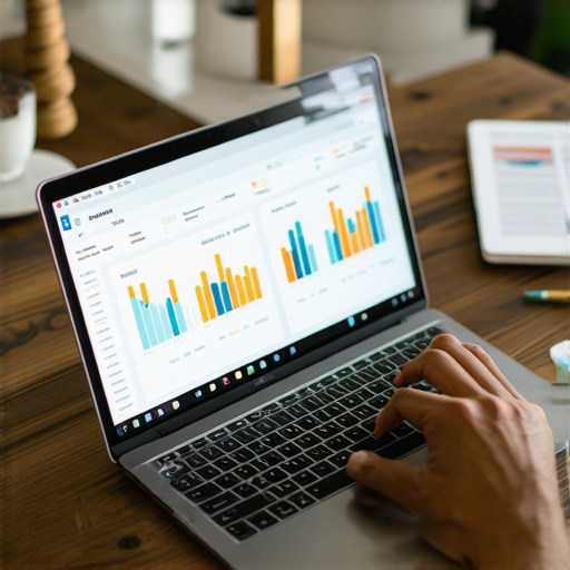 Business owner working on financial management with software and documents.