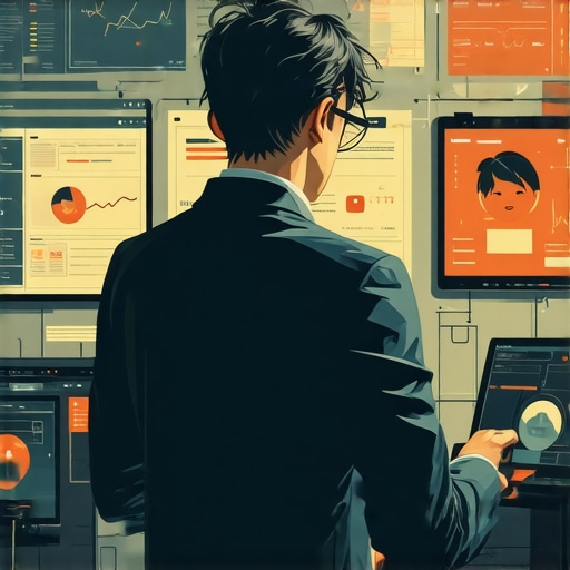 Business professional monitoring AI-driven compliance and payroll support dashboard