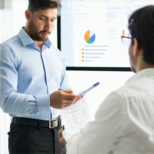 Business owner and CPA working together over financial documents in an office setting.