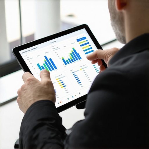 Accountant using tablet with financial data and automation tools