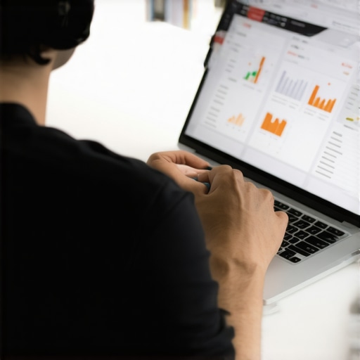 A person working on financial management software with spreadsheets and charts on the screen