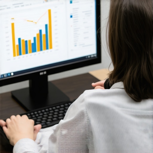 Business professional analyzing payroll compliance charts on a computer screen