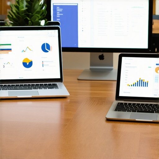 Tech-Driven Business Finance A modern office workspace with digital financial management tools