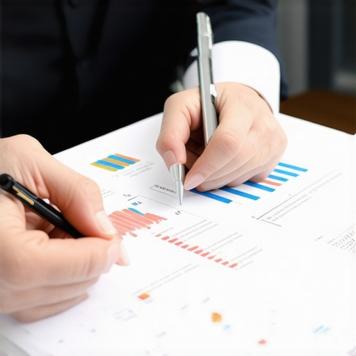 CPA auditor reviewing documents with digital tools in a modern office environment