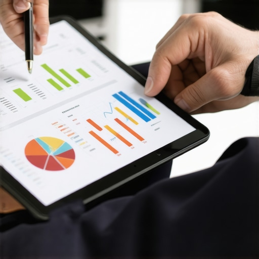 CPA Analyzing Financial Data Digital Tablet Accountant reviewing financial data on a tablet with charts for 2026 tax planning.