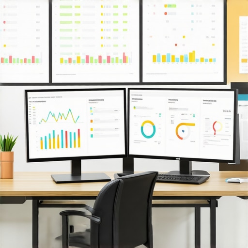 A professional accountant's workspace featuring multiple screens with tax and audit software.