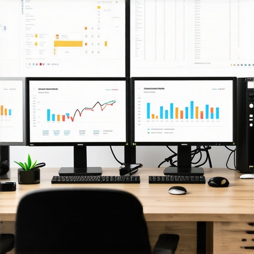 An accountant working at a desk with multiple screens displaying financial and AI audit tools