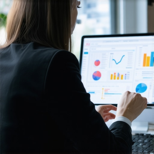 Accountant using AI-powered software to review financial records for compliance and audit preparedness.