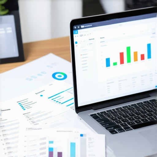 Laptop showing financial management software with organized finance documents.