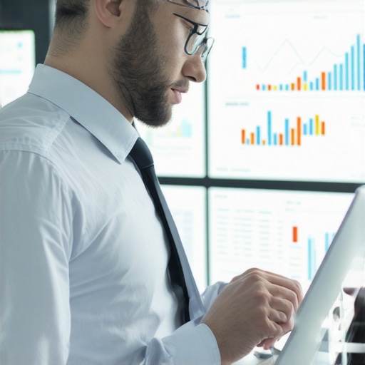 Digital Financial Management Tools Laptop showing financial software and charts for business accounting.