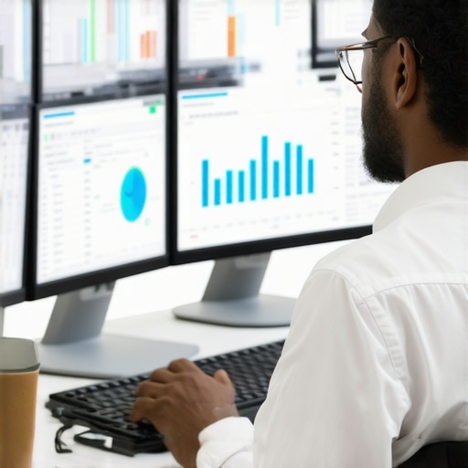 An accountant using multiple digital tools to manage business finances effectively.