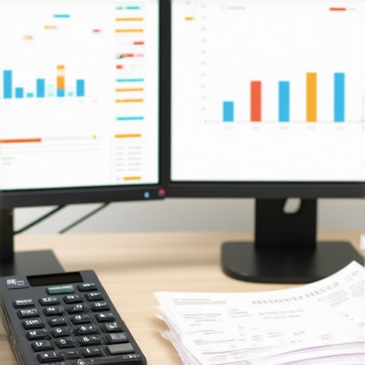 Photograph of a well-organized accountant's desk with digital and paper records.