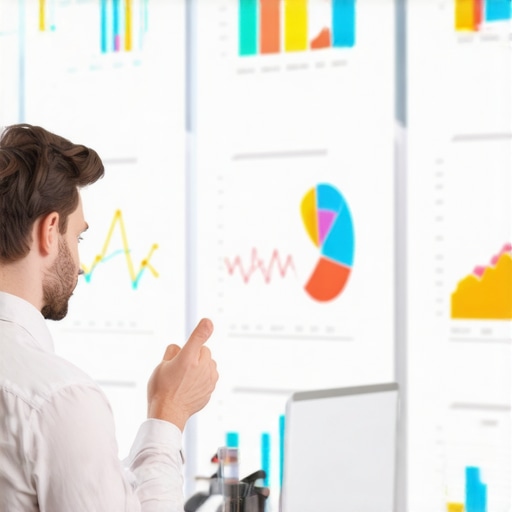 Business owner reviewing software options with charts and laptop.