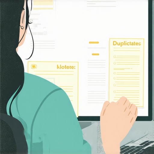 Person analyzing financial transactions on a computer highlighting duplicate entries.