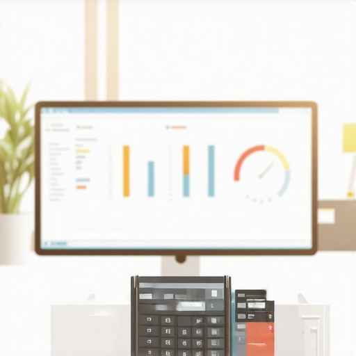 Office setup with financial software and documents indicating ongoing system management.