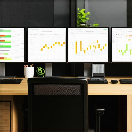 Workspace showing accounting tools and monitors for financial management.