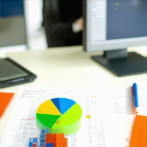 An organized desk with a laptop displaying accounting software, financial statements, and notes for business growth.