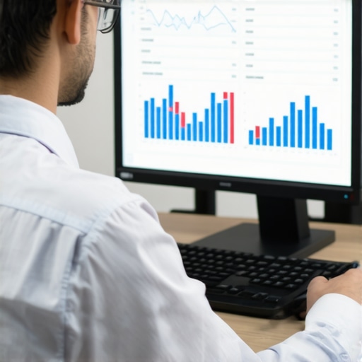 Accountant reviewing payroll data on a computer with compliance charts