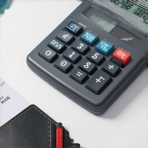 An organized desk with payroll forms, calculator, and tax documents.