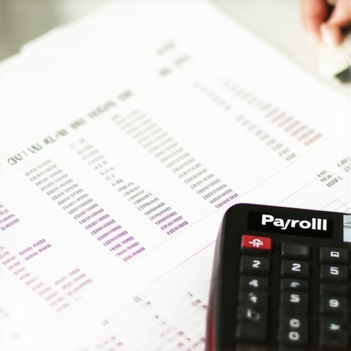 Business owner checking payroll and financial documents for accuracy.