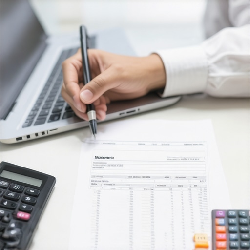 Person using accounting software to reconcile bank statements with physical documents.