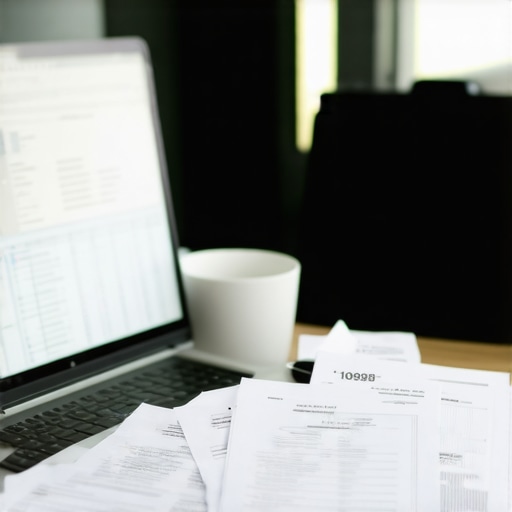 Business owner analyzing payment records on a computer for accurate 1099-NEC filing.