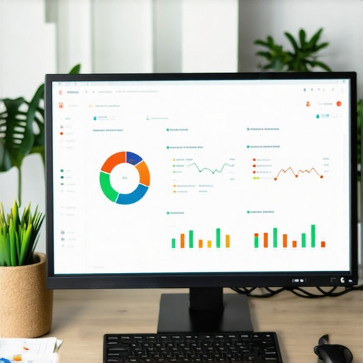 A workspace with a computer monitor displaying payroll and accounting software, symbolizing effective financial management.