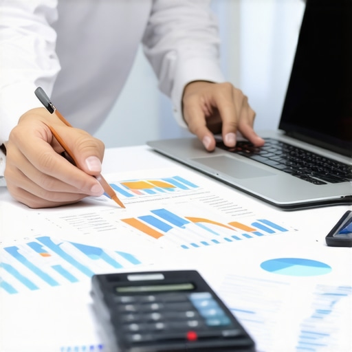 Individual carefully examining financial records and spreadsheets