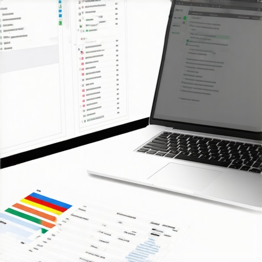 A clean desk with a laptop displaying accounting software, financial reports, and organized documents, symbolizing effective financial maintenance.