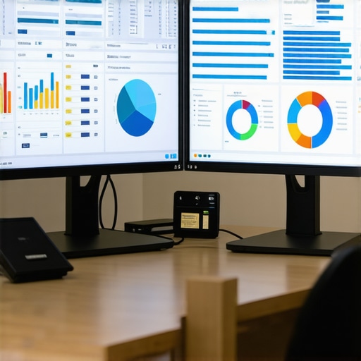A professional reviewing financial dashboards on dual monitors, representing advanced financial management tools.