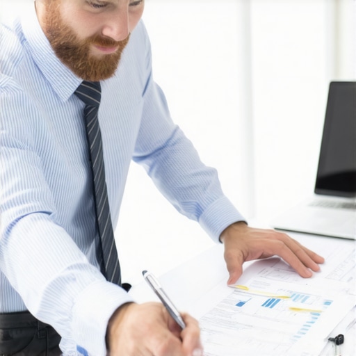 Business owner discussing financial documents with CPA in an office.