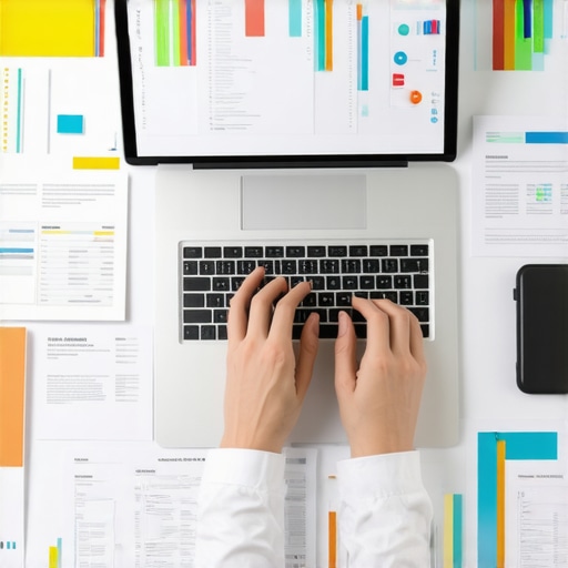 Accountant managing finances on a laptop with receipts nearby.