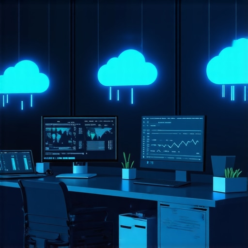 A workspace with multiple screens showing financial data, representing maintained and scalable financial systems.