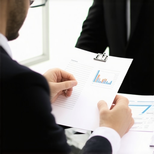 A business owner and CPA analyzing financial documents together in a modern office