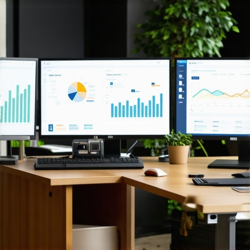 Screens showing financial reconciliation process in a corporate office environment