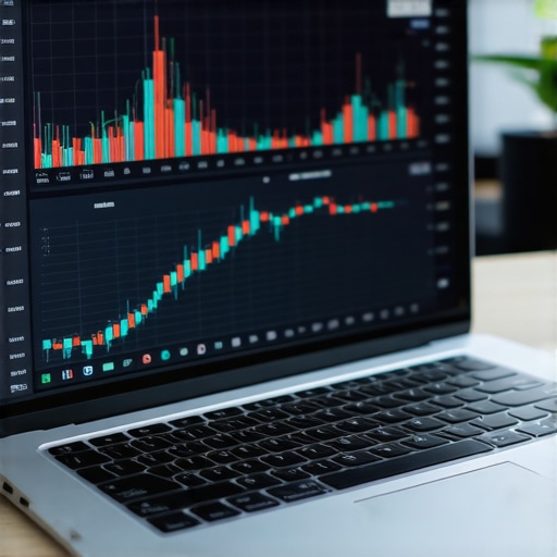 Close-up of a laptop screen showing financial charts and graphs for business analysis.