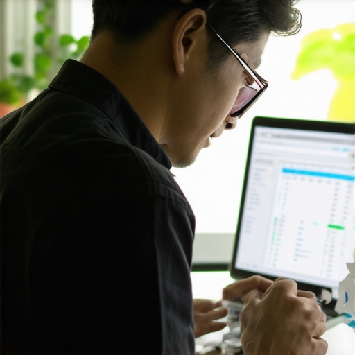 Business owner reviewing automated financial data on a laptop with receipt scanning technology.