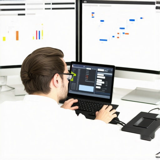 An accountant analyzing financial data on multiple screens using modern software