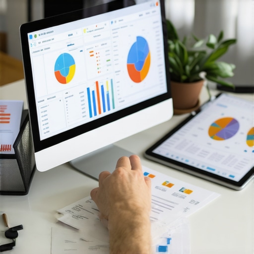 Financial tools for ongoing management Accountant reviewing financial dashboards on a computer with digital tools