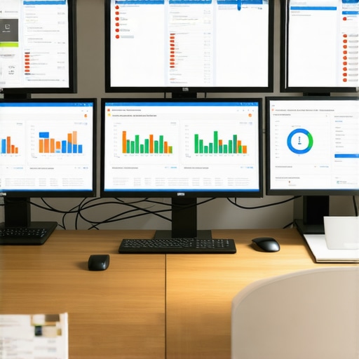 A workspace with connected devices and software dashboards illustrating automation in finance management.