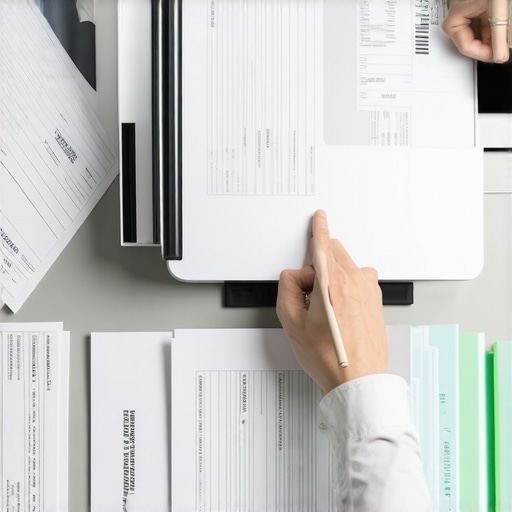 Person sorting receipts and tax papers for filing