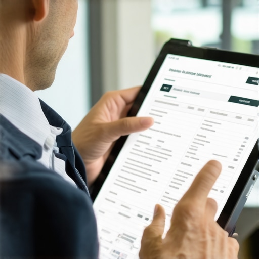 A person analyzing payroll data on a tablet with a background of state maps and tax forms